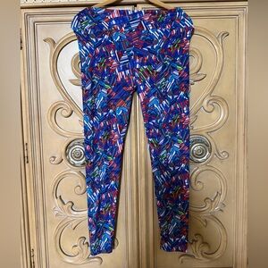 Leggings by LuLaRoe Blue Multi-Color hi waisted soft one size very stretchy guc